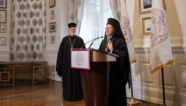 Συνέντευξη Τύπου του Πατριάρχη Βαρθολομαίου μετά τη συνάντηση με τον Τραμπ. Φωτογραφία: γραφείο τύπου του Οικουμενικού Πατριαρχείου