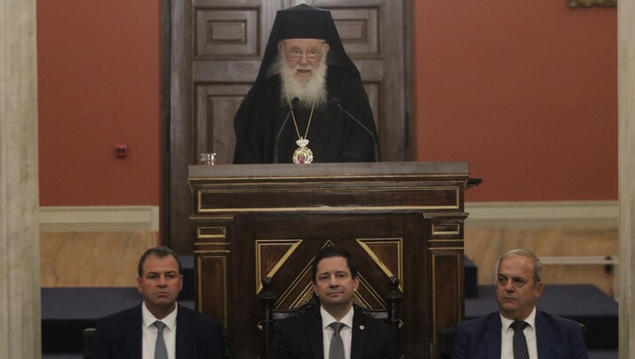 Ο Αρχιεπίσκοπος στην έναρξη του Συνεδρίου για την Α' Οικουμενική Σύνοδο - Φωτογραφία: Αρχιεπισκοπή Αθηνών