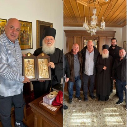 Δήμαρχος Βόλου στη Μονή Βατοπαιδίου με τον Γέροντα Εφραίμ, φωτο Αχιλλέας Μπέος