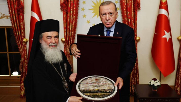 Στυγμιότυπο από τη συνάντηση του Πατριάρχη με τον Τούρκο Πρόεδρο. Φωτογραφία: Romfea.gr