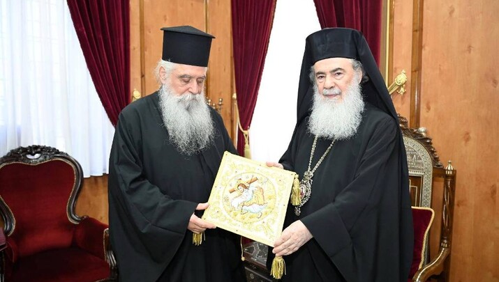 Στυγμιότυπο από την επίσκεψη Αρχιεπισκόπου Σινά στο Πατριαρχείο Ιεροσολύμων. Φωτογραφία: Πατριαρχείο Ιεροσολύμων