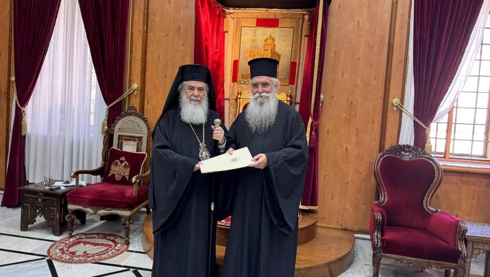 Συνάντηση Σινά Συμεών με τον Πατριάρχη Ιεροσολύμων. Φωτογραφία: Πατριαρχείο Ιεροσολύμων