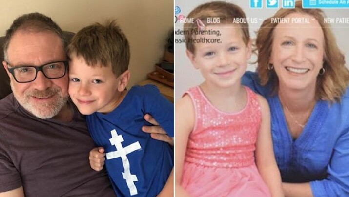 Το αγοράκι με τον πατέρα του φορώντας μπλούζα με τον Τίμιο Σταυρό και με τη μητέρα του ντυμένο με κοριτσίστικο φόρεμα. Φωτογραφία: aktines