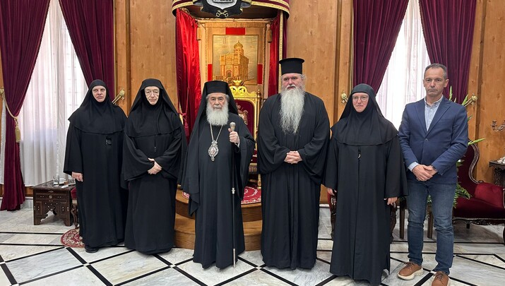 Καλαμαριάς Ιουστίνος και Γερόντισσα Νικοδήμη στο Πατριαρχείο Ιεροσολύμων - Φωτογραφία: Romfea.gr